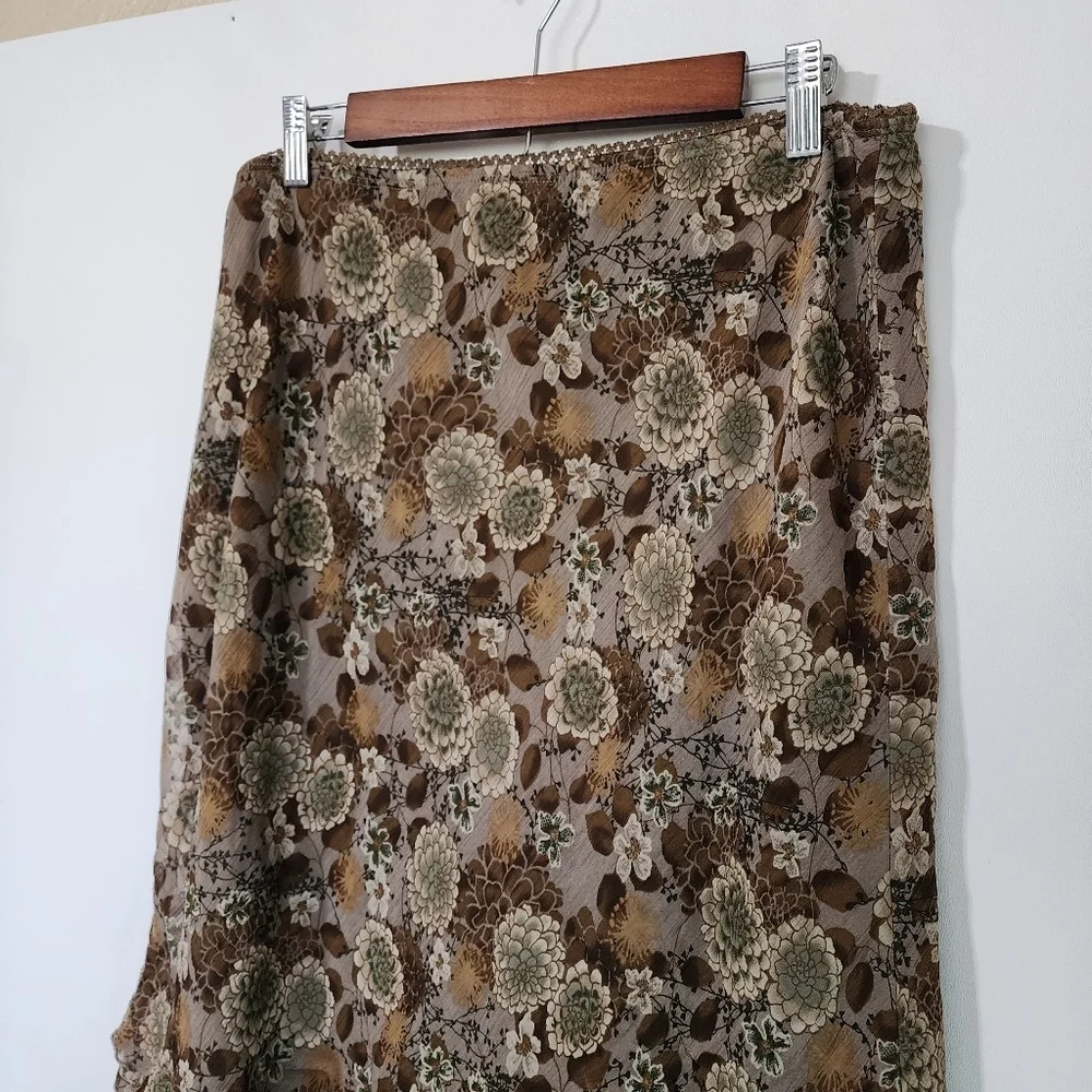 Vintage brown mesh floral midi skirt